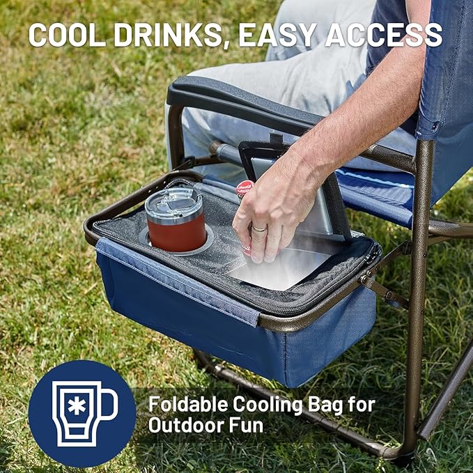 Timber Ridge XXL Oversized Directors Chair 600lbs - Heavy Duty Camping Chair with Cooler Bag & Table, Portable Folding Chair with Wide Seat for Tailgating, Patio, Outdoor - Blue (2 Pack)