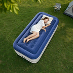 Outvita 18in Twin Air Mattress with Built-in Pump, Quick Assembly Comfort Luxury Blow Up Air Bed Self-Inflation/Deflation - Breathable and Flatness-Free for Guests and Home, Camping, Travel