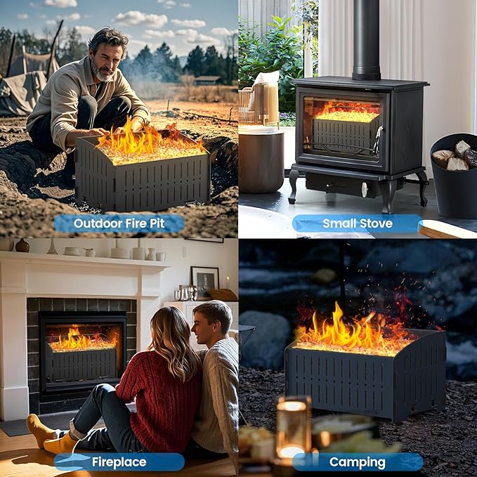 Small Pellet Basket, Portable Pellet Burner Basket for Fireplaces and Wood Stoves, Emergency Camping Stove, 11.5 × 8 × 6.7inch