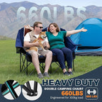 Oversized USLCamping Chair - 2 Person Portable Folding Outdoor Loveseat Heavy Duty Lawn Chairs for Adults with Padded Cushion & Dual Cup Holders, Supports 660LBS for Camping，Sports，Picnic