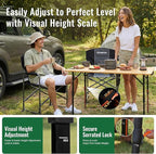 KingCamp Bamboo Folding Table, 47 Inch Large Portable Camping Table with Adjustable Height Legs for Uneven Ground, High-Strength Bamboo Surface Holds 265lbs, Multi-Scenario Table for Home & Outdoor