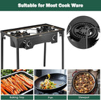 Goplus Outdoor Camping Stove, Dual Burner Propane Gas Cooker w/Detachable Legs & 0-20 PSI Regulator & CSA Approval for Camp Patio RV, Cast Iron, 150,000-BTU