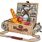 Picnic Basket for 2 with Blanket, Willow Picnic Basket Set with Shoulder Strap&Wine Pouch, Large Willow Hamper with Insulated Cooler for Outdoor, Camping, Beach, Couples, Wedding Gift