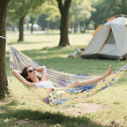 Yellow Background Blue Flower Camping Hammock Single Portable Hammocks 330 lbs Capacity with 2 Tree Straps and Attached Carry Bag,Perfect for Outdoor,Indoor,Beach,Camping,Travel