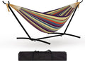 GarveeLife Instant-Setup 2-Person Hammock with Reinforced Steel Frame – Portable Outdoor Lounger for Garden, Camping & Beach (450 LB Capacity + Quick-Fold Carry Bag),Yellow Rainbow Stripe
