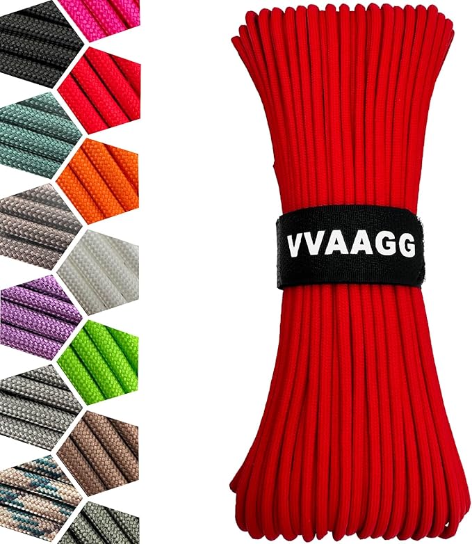 VVAAGG 1000 Red Paracord100FT Utility Parachute Cord 4mm Nylon String12 Strand Nylon Camping Rope, Tent Rope, Clothsline Rope for Survival & Camping Gear