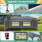 COBIZI 10x20 Pop Up Canopy Tent, Outdoor Party Tent with 4 Sidewalls, 1 Person Easy Set up, Tents for Parties with Fluorescent Strip & 4 Sandbags, Waterproof UPF50+, 3 Adjustable Height, Gray