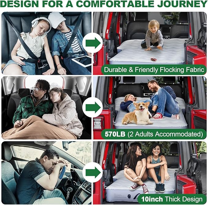 SUV Air Mattress Jeep Wrangler Air Mattress Jeep Mattress with Wireless Air Pump,Car Mattress Jeep Wrangler Bed 10inch SUV Camping Bed for JK JKU JL JLU Unlimited 4 Door