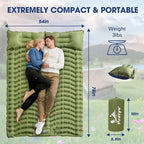 Double Sleeping Pad for Camping - Ultralight Camping Mattress with Pillow, Built-in Foot Pump, Compact Inflatable 2-Person Portable Mat for Backpacking, Hiking, Car Traveling, Beach, Tent