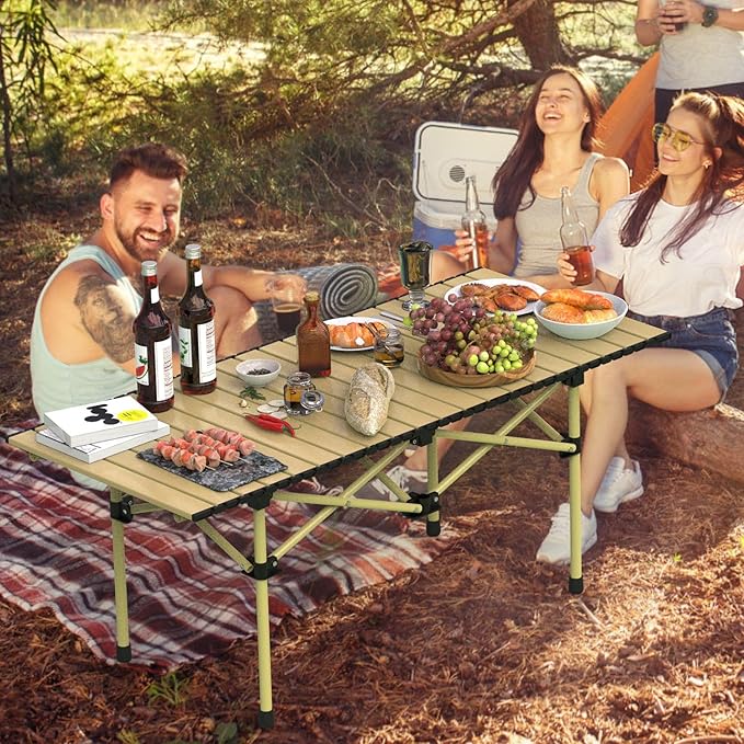Folding Camping Table, Portable Lightweight Carbon Steel Roll-up Picnic Table BBQ Desk with Carry Bag Heavy Duty for Outdoor Beach Camping Picnic Backyard Party Patio BBQ Fishing