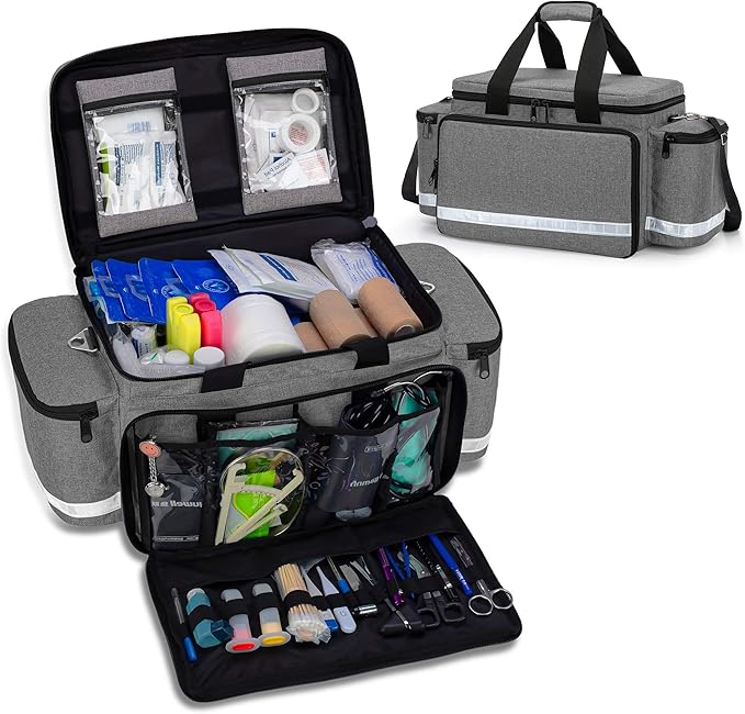Trunab Professional Medical Bag, First Aid Storage Bag, Empty Emergency Responder Trauma Bag with Inner Dividers and No-Scratch Bottom, Ideal for EMT, EMS, Paramedics, Grey, Bag ONLY