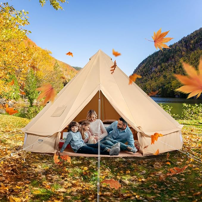 VEVOR Canvas Tent Bell, Yurt 4 Seasons for Camping with Stove Jack, Breathable Holds up to 4 People, Family Camping Outdoor Hunting Party