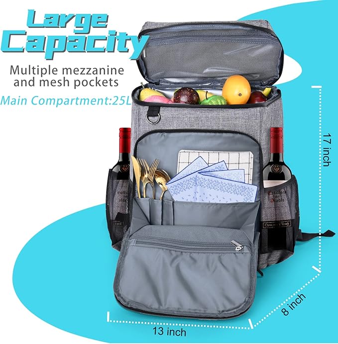 BAGLHER Lightweight Insulated Cooler Backpack - 30 Cans, Leak-Proof for Lunch, Picnic, Hiking, Camping Trips