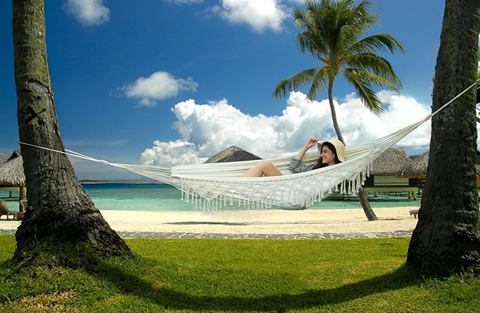 Double Boho Macrame Hammock Cotton Canvas Portable Replacement Hammock 440lbs Load Capacity Black