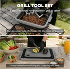 9-IN-1 Collapsible BBQ Prep Tub with Cutting Board, Portable Grill Prep Station with Side Brackets, Lids, Knives, Meat Claws and Drain Rack, Space-Saving for Kitchen, RV, Camping, Black