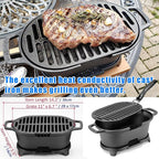 IRONMAX Mini Hibachi Grill Outdoor, Portable Small Charcoal Grill and Tabletop Cast Iron Skillet, 100% Cast Iron, Durable, Camping BBQ Grill Grate 11" x 6.7" for 2 People
