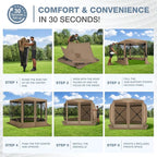 COBIZI Pop Up Gazebo Screen Tent Screen House for Camping, 10FTx10FT Screen Room with Mosquito Netting, Hub Tent Instant Screened Canopy with Carrying Bag and Ground Stakes, Brown