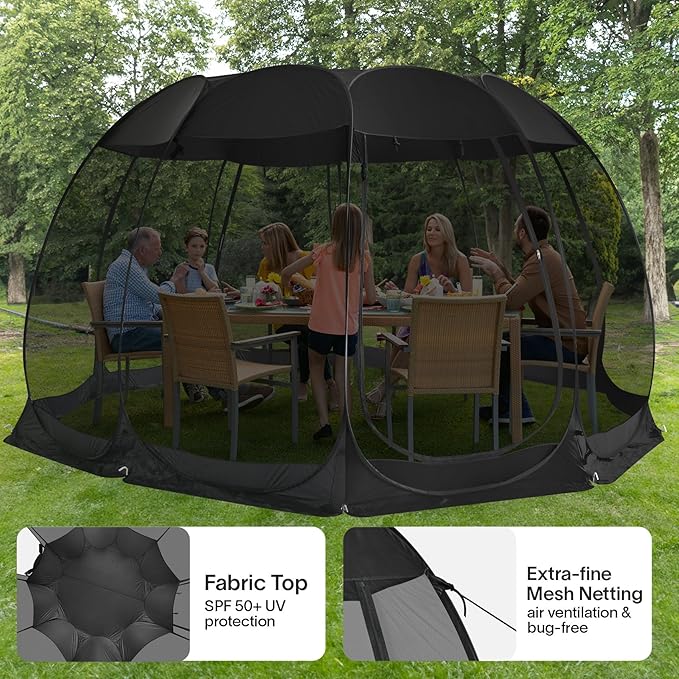 Alvantor Pop Up Screen House Gazebo with Mosquito Netting, Instant UV Resistant Sun Shelter for Patio & Backyard, Portable Canopy Tent for 2-10 Person