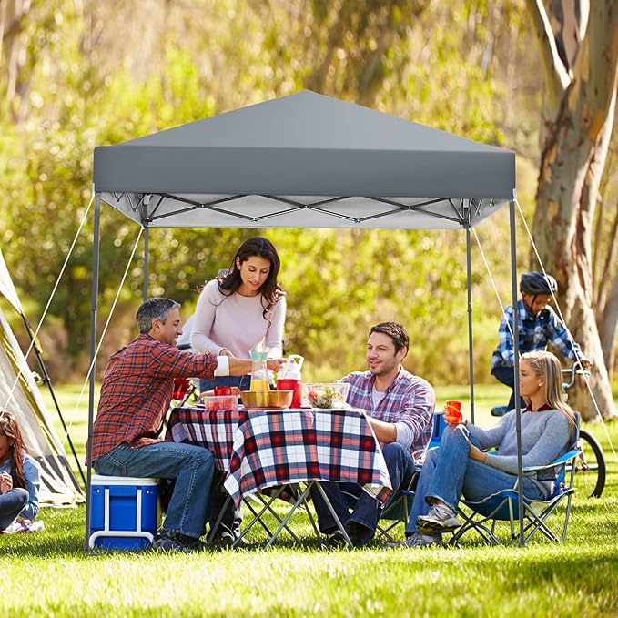 Tangkula 6.6x6.6 Ft Pop Up Canopy, 1 Person Instant Setup Canopy Tent with Center Lock, UPF 50+ Sun Protection, 8 Stakes, 4 Ropes, Portable Outdoor Canopy with Carrying Bag