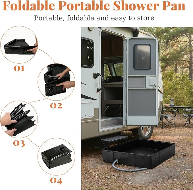 Portable Shower Pan 41"x41"x10" Large Outdoor Shower Tray Foldable Shower Base & Basin Floor for Camping RV Beach Pool Deck Pet Bathing Outdoor Indoor Shower Stall Enclosures
