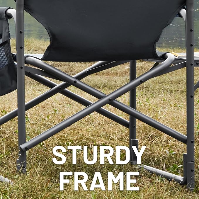 TIMBER RIDGE Lightweight Oversized Camping Chair, Aluminum Directors Chair with Side Table for Outdoor Camping, Lawn, Picnic and Fishing, Supports 400lbs, Gray 2PCS