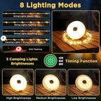 Solar Camping String Lights, 33FT 3000mAh Retractable 4 in 1 Camp Lights with 8 Modes, Portable Rechargeable Camp Lamp, Camping Lamp Outdoor Waterproof, Tent Light for Party, Yard, Hiking