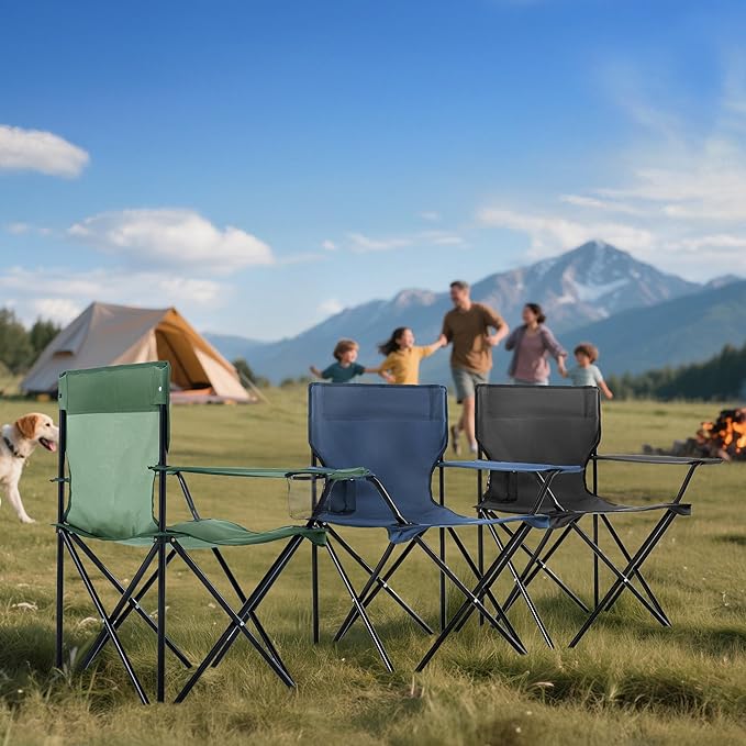 2-Pack Foldable Camping Chairs with Cup Holder, 300LB Lawn Portable Folding Chairs for Adults, Lightweight Outdoor Beach Chairs with Carry Bag for Camp, Fishing, Sports (Green)