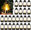 Ferraycle 24 Pcs Mini Lantern for Centerpiece Western Wedding Decor 4 Inch Camping Decorative with LED Candle Vintage Hanging Lantern Ornaments Bulk for Cowboy Cowgirl Xmas Party Decoration (Black)
