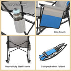 ARROWHEAD OUTDOOR Foldable Rocking Camp Chair with Large Cup Holder, Side Pocket, Space-Saving Folding, Enhanced Swinging Rocker for Camping, Fishing, Patio