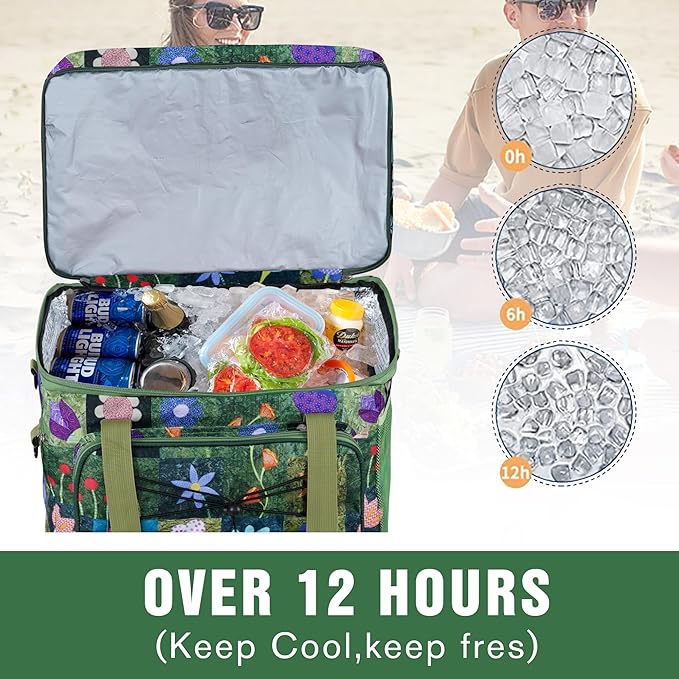Soft Collapsible Insulated Sided Cooler - 60 Can Large Leakproof Picnic Beach Meal Prep Portable Travel Cooler for Shopping, Kayaking, Road Trips