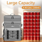 Cooler Backpack, 40 Cans Insulated Lunch Backpack Picnic Backpack for Men&Women, Durable Cooler Bag with 2 Leak Proof Compartments for Picnic, BBQ Camping, Lunch, Beach, Hiking, Gray