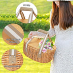 STBoo Picnic Basket for 2 - Wicker Basket Set with Wine Table | Handmade Willow Basket with Insulated Cooler Bag for Outdoor Camping, Great Gifts for Wedding, Birthday (Beige)