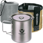 Bestargot Camping Titanium Pot, 750ml Outdoor Cup with Insulation Cup Carrier, Titanium Camping Drinkware, 132g Lightweight and Large Capacity