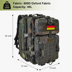 MOLLE Assault Backpack, Tactical Backpack Military Army Camping Rucksack, 3-Day Pack Trip w/USA Flag Patch, D-Rings, Flecktarn