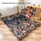 MAXYOYO Black Floral Japanese Futon Floor Mattress, Bed Mattress Topper Portable Thick Sleeping Pad Floor Bed Roll Up Camping Mattress Folding Couch Bed Mattress Pad for Guest Room King