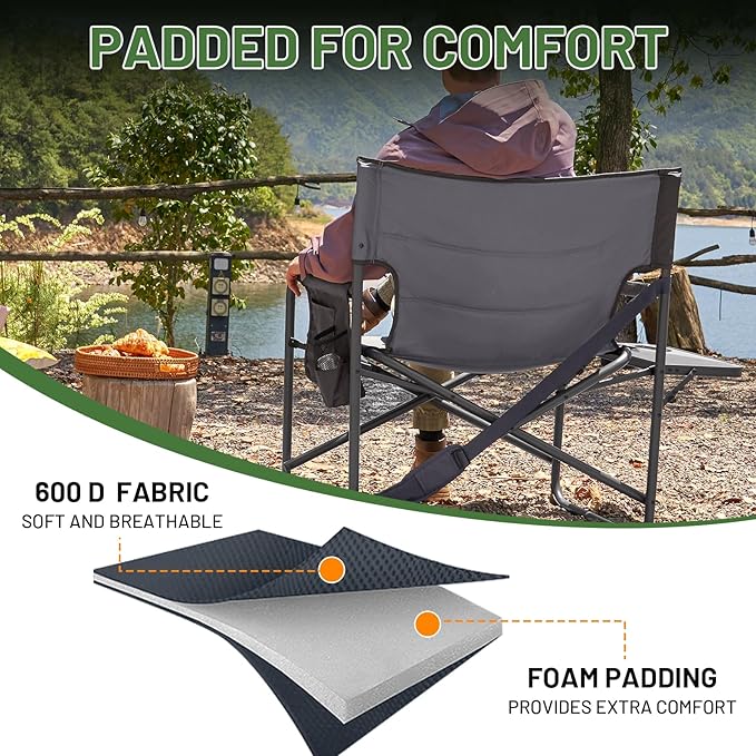 Timber Ridge XXL Extra Wide Foldable Directors Chair with Side Table, 500 lbs Heavy Duty Camping Chairs for Adults, Oversized Folding Lawn Chair for Lawn Beach Sports Outdoor, Blue
