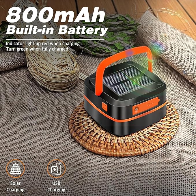 2-Pack Folding Solar Camping Lantern Flashlights, DIBMS Mini Collapsible USB Rechargeable Waterproof Hanging Light for Camping Hurricanes Emergency Power Outages Indoor Outdoor