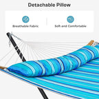 SUPERJARE Hammock with Stand, 2 Person Heavy Duty Hammock with Padded Cotton, Detachable Pillow & Strong Curved-Bar & Portable Carrying Bag, Perfect for Outdoor & Indoor, Aqua Blue