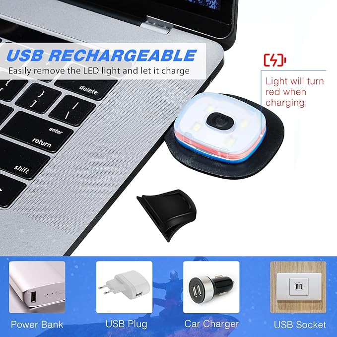 Mudder LED USB Rechargeable Beanie Light with Rubber Piece for LED Beanie Hat Craft Kits, Easy Install and Replaceable Headlamp Hat DIY Unisex Hand-Free Headlight for Men and Women(4 Pieces)