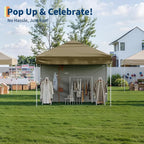 10x10 Instant Pop-Up Canopy with 1 Sidewall – Easy 1-Button Setup, Includes Roller Bag, 3 Height Settings & 4 Weight Bags – Perfect for Backyard, Beach, Sports & Parties,Tan