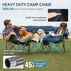 FUNDANGO Extra Wide 3 Person Camping Chair for Adults with Cooler, 1000 LBS Heavy Duty Oversized Camp Couch, Padded Folding Seat with Cup Holders for Outdoor, Sports & Lawn