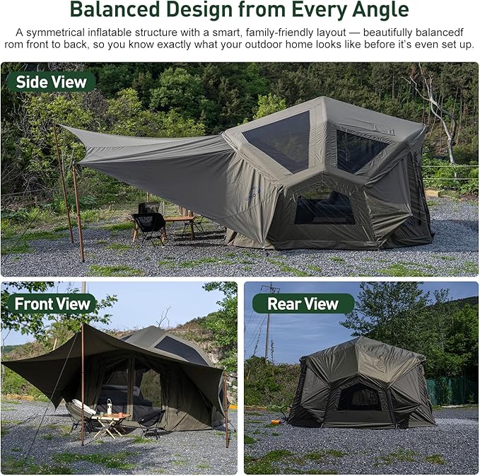 Coody Inflatable Canvas Camping Tents with Stove Jack – Premium Air Beam Family Glamping Tent, Breathable Cotton Canvas, Fast Setup Air Tent with Pump
