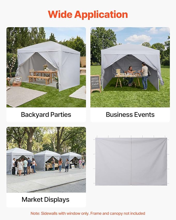 VEVOR Canopy Sidewalls, Fit for 10 x 10 ft Pop Up Canopy Tent, Tent Side Walls w/Waterproof Sunlight Protection Layer for Outdoor Event Tents, Vendor Booth, Camping (3 Sidewalls + 1 Door Curain Only)