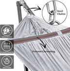Tranquillo Universal Double Hammock with Stand Included for 2 Persons/Foldable Hammock Stand 600 lbs Capacity Portable Case - Inhouse, Outdoor, Camping, Grey