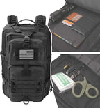 MOLLE Assault Backpack, Tactical Backpack Military Army Camping Rucksack, 3-Day Pack, D-Rings, Black with Gray Patch