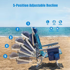 SUNNYFEEL Beach Chairs for Adults 2 Pack 5 Position Lay Flat, Portable Folding Backpack Beach Chair Heavy Duty with Cooler Bag, Cup Holder for Outdoor/Lawn/Picnic/Sand, Foldable Camping Chair