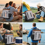 SUNUP 35 Cans Waterproof Cooler Backpack, Soft Insulated Leak Proof Backpack Cooler for Men Women, Large Capacity Ice Chest for Beach, Hiking, Camping, Travel, Outdoor, Grey