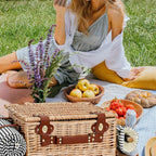 Picnic Basket with Blanket and Wine Pouch for 4, Wicker Picnic Set with Insulated Liner Cooler Bag Hamper for Camping,Wedding - Stripes