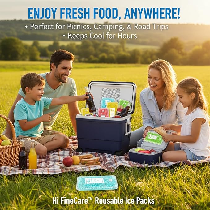 Reusable Ice Packs for Coolers - 5 Pack Freezable Gel Packs for Lunch Box, Camping, Picnic, Medical Cold Therapy - Leakproof & Long-Lasting Cold Storage