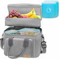 Lunch Bag-Double Deck Insulated Lunch Box for Men Women, Soft Leakproof Thickened Cooler Bag for Work , Picnic, Outdoor, Camping, Travel with 2 Ice Packs (Gray，15L)